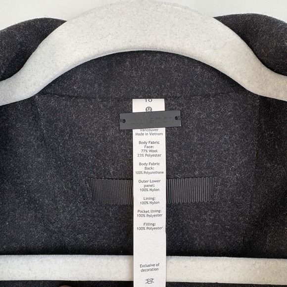 Lululemon Roam Far Wool Coat Heathered Black Gray Women's Size 10 - Picture 2 of 16
